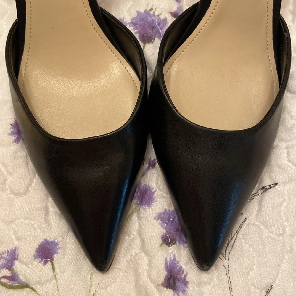 Nine West Slingbacks In The Clear Heels Pointy Toe Black Worn Once WM SZ 7 1/2 M